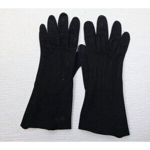 VINTAGE WOMEN'S BLACK SOFT SUEDE GLOVES - ALEXETTE - 6.5